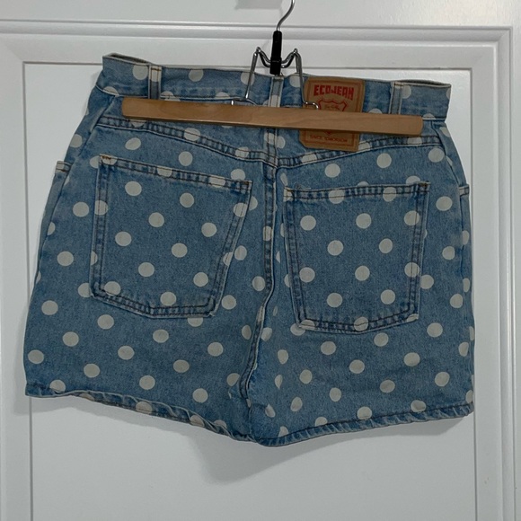 Blue Jean shorts with white polka dots - eco jeans - size 7 - Picture 2 of 4